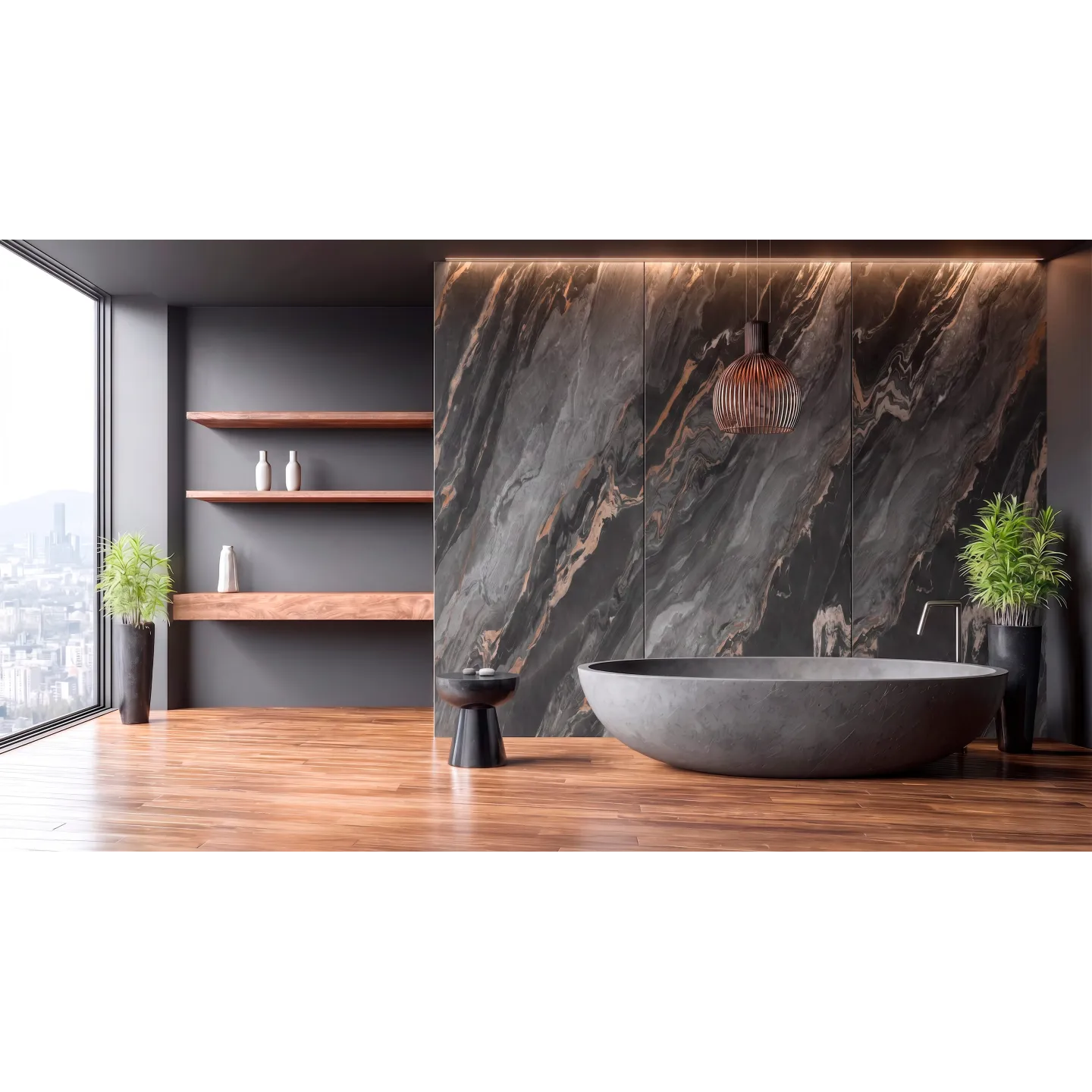 Wielkoformatowa płyta węglowa z kontynuacją wzoru POŁYSK 280x122x0,3cm kolor RAVA